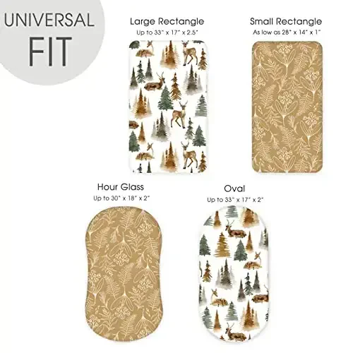 GRSSDER Stretchy Ultra Soft Fitted Bassinet Sheet Set 2 Pack, Universal Fit for Bassinets Baby Cradle Moses Basket Oval Rectangle Mattress, Stylish Jungle Deer Bassinet Sheets for Girls and Boys - 5