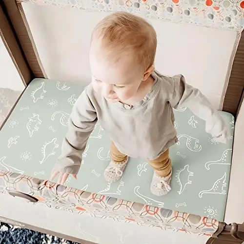 GRSSDER Pack n Play Sheets Fitted 2 Pack, Stretchy Ultra Soft Pack and Play Sheets, Universal Fitted Portable/Mini Crib Mattresses Snug and Safe, Jersey Crib Sheets for Boys, Dinosaurs - 5