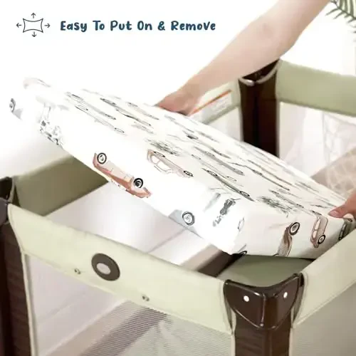 GRSSDER Pack n Play Sheets Fitted 2 Pack, Stretchy Ultra Soft Jersey Knit Pack and Play Sheets, Universal Fitted Portable/Mini Crib Mattresses Snug and Safe, Neutral Pattern of Cars Print - 6