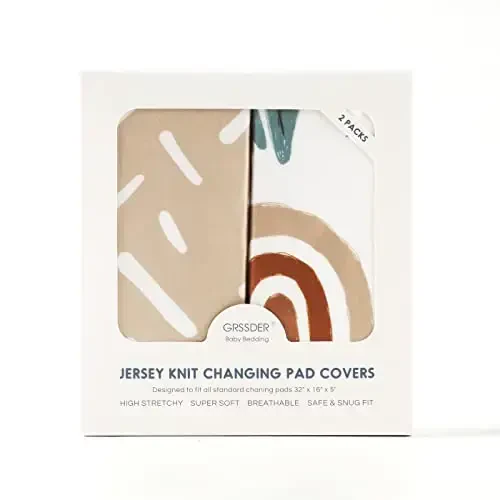 GRSSDER Stretch Ultra Soft Jersey Knit Changing Pad Cover Set 2 Pack, Change Table Pad Covers Fit 32