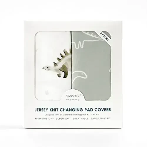 GRSSDER Stretch Ultra Soft Jersey Knit Changing Pad Cover Set 2 Pack, Change Table Pad Covers Fit 32