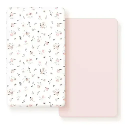 GRSSDER Stretch Ultra Soft Jersey Knit Fitted Crib Sheets Set 2 Pack, Universal Fitted Most Crib Mattress Pads Safe and Snug, Breathable Crib Fitted Sheet for Baby, Pink Rose Print - GRSSDER