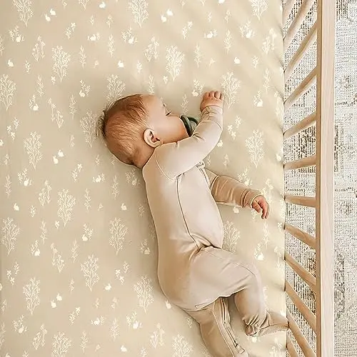 GRSSDER Stretch Ultra Soft Jersey Knit Fitted Crib Sheets Set 2 Pack，Fit All Standard Crib Mattress Pads Safe and Snug, Crib Fitted Sheet for Boys and Girls, Stylish Watercolor Rabbit Pattern - 4