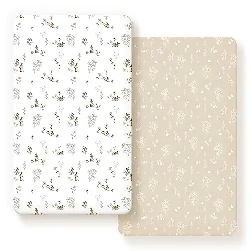GRSSDER Stretch Ultra Soft Jersey Knit Fitted Crib Sheets Set 2 Pack，Fit All Standard Crib Mattress Pads Safe and Snug, Crib Fitted Sheet for Boys and Girls, Stylish Watercolor Rabbit Pattern 