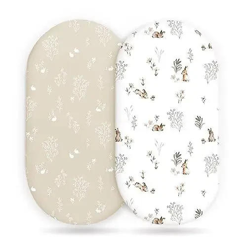 GRSSDER Stretch Ultra Soft Fitted Bassinet Sheet Set 2 Pack, Universal Fit for Bassinets Baby Cradle Moses Basket Oval Rectangle Mattress Safe and Snug, Stylish Watercolor Rabbit Pattern - 19