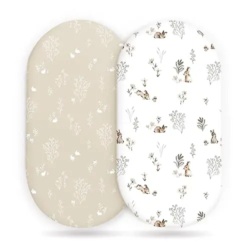 GRSSDER Stretch Ultra Soft Fitted Bassinet Sheet Set 2 Pack, Universal Fit for Bassinets Baby Cradle Moses Basket Oval Rectangle Mattress Safe and Snug, Stylish Watercolor Rabbit Pattern - GRSSDER