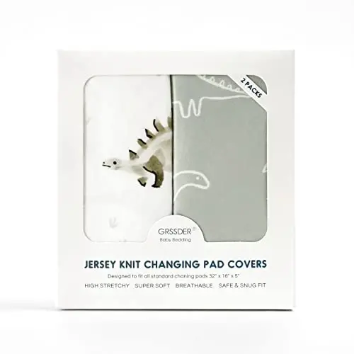 GRSSDER Stretch Ultra Soft Jersey Knit Changing Pad Cover Set 2 Pack, Change Table Pad Covers Fit 32