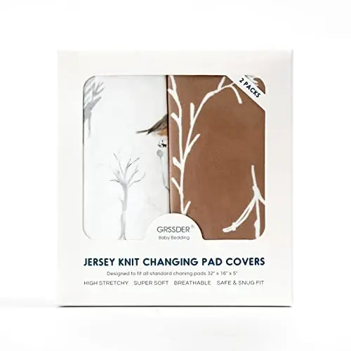 GRSSDER Stretch Ultra Soft Jersey Knit Changing Pad Cover Set 2 Pack, Change Table Pad Covers Fit 32