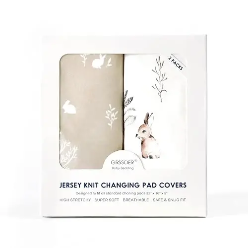 GRSSDER Stretch Ultra Soft Jersey Knit Changing Pad Cover Set 2 Pack, Change Table Pad Covers Fit 32