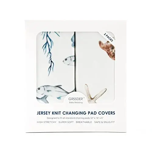 GRSSDER Stretch Ultra Soft Jersey Knit Changing Pad Cover Set 2 Pack,Change Table Pad Covers Fit 32