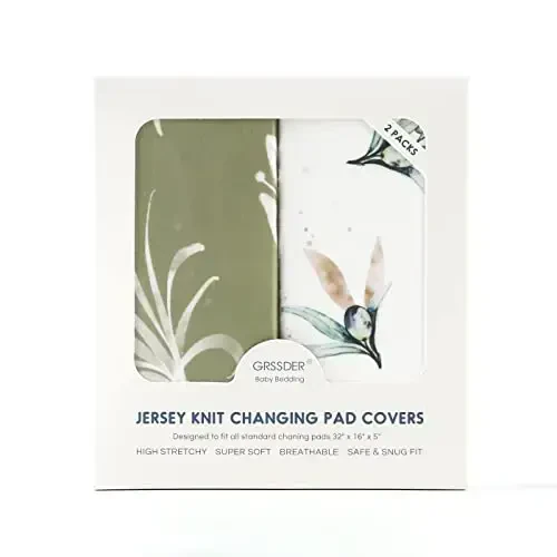 GRSSDER Stretch Ultra Soft Jersey Knit Changing Pad Cover Set 2 Pack,Change Table Pad Covers Fit 32