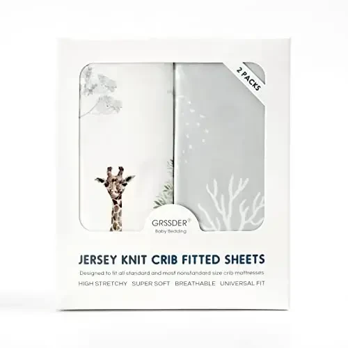 GRSSDER Stretch Ultra Soft Jersey Knit Fitted Crib Sheets Set 2 Pack，Fit All Standard Crib Mattress Pads Safe and Snug, Crib Fitted Sheet for Boys and Girls, Pretty African Savannah Animals Pattern - 4