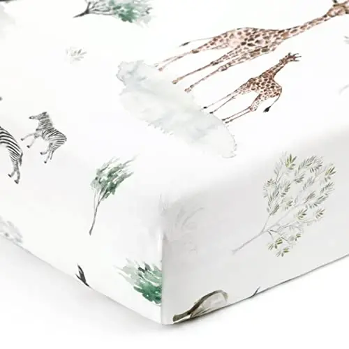 GRSSDER Stretch Ultra Soft Jersey Knit Fitted Crib Sheets Set 2 Pack，Fit All Standard Crib Mattress Pads Safe and Snug, Crib Fitted Sheet for Boys and Girls, Pretty African Savannah Animals Pattern - GRSSDER