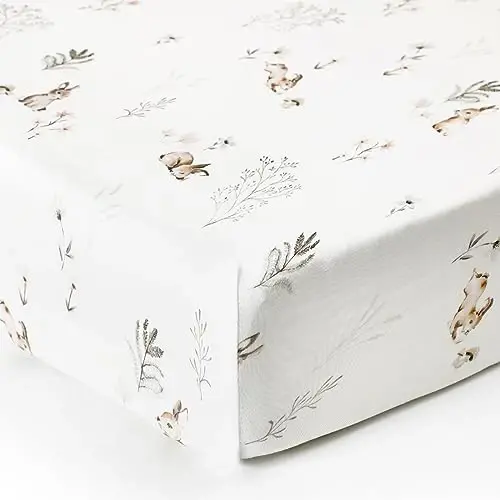 GRSSDER Stretch Ultra Soft Jersey Knit Fitted Crib Sheets Set 2 Pack，Fit All Standard Crib Mattress Pads Safe and Snug, Crib Fitted Sheet for Boys and Girls, Stylish Watercolor Rabbit Pattern - 5
