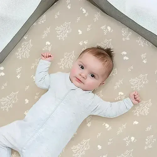 GRSSDER Stretch Ultra Soft Jersey Knit Fitted Pack n Play Sheets Set 2 Pack, Portable/Mini Crib Sheets for Boys and Girls, Stylish Watercolor Rabbit Pattern - 5