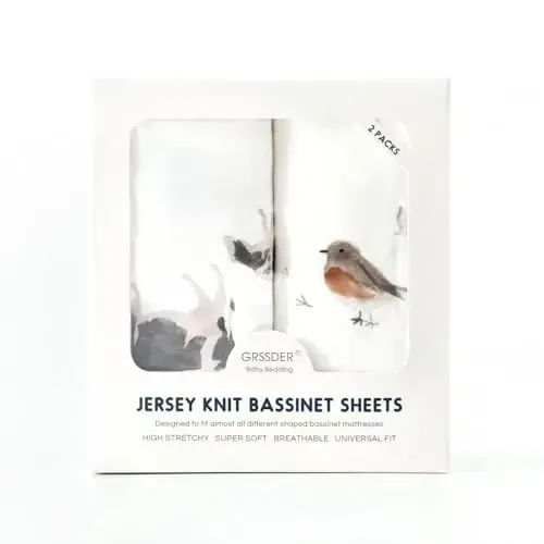GRSSDER Stretchy Ultra Soft Bassinet Mattress Sheets 2 Pack, Universal Fitted for Baby Cradle Moses Basket Oval Rectangle Standard Pad Safe and Snug, Cute Animal Print Bassinet Sheet for Boys - 2