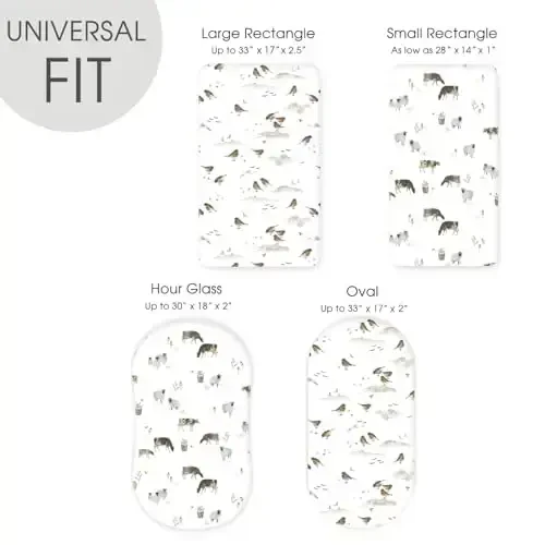 GRSSDER Stretchy Ultra Soft Bassinet Mattress Sheets 2 Pack, Universal Fitted for Baby Cradle Moses Basket Oval Rectangle Standard Pad Safe and Snug, Cute Animal Print Bassinet Sheet for Boys - 5