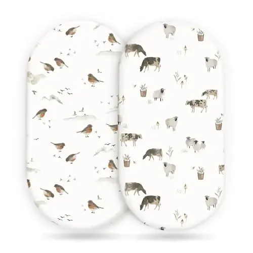 GRSSDER Stretchy Ultra Soft Bassinet Mattress Sheets 2 Pack, Universal Fitted for Baby Cradle Moses Basket Oval Rectangle Standard Pad Safe and Snug, Cute Animal Print Bassinet Sheet for Boys 