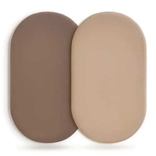GRSSDER Stretchy Ultra Soft Fitted Bassinet Sheet 2 Pack, Universal Fit for Bassinets Baby Cradle Moses Basket Oval Rectangle Mattress Safe and Snug, Jersey Bassinet Sheets for Baby, Tan & Brown 