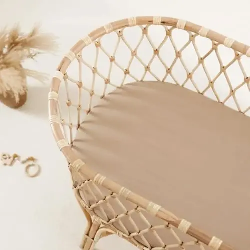 GRSSDER Stretchy Ultra Soft Fitted Bassinet Sheet 2 Pack, Universal Fit for Bassinets Baby Cradle Moses Basket Oval Rectangle Mattress Safe and Snug, Jersey Bassinet Sheets for Baby, Tan & Brown - 2