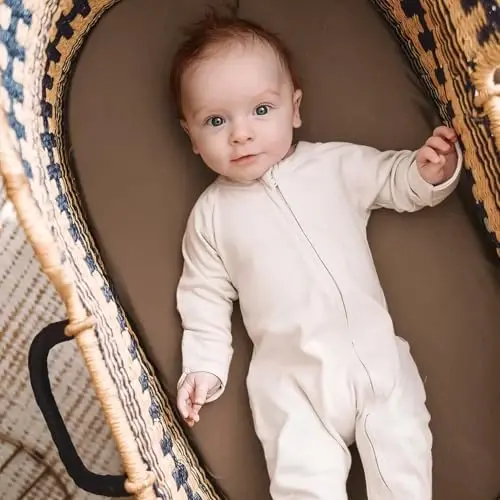 GRSSDER Stretchy Ultra Soft Fitted Bassinet Sheet 2 Pack, Universal Fit for Bassinets Baby Cradle Moses Basket Oval Rectangle Mattress Safe and Snug, Jersey Bassinet Sheets for Baby, Tan & Brown - 3