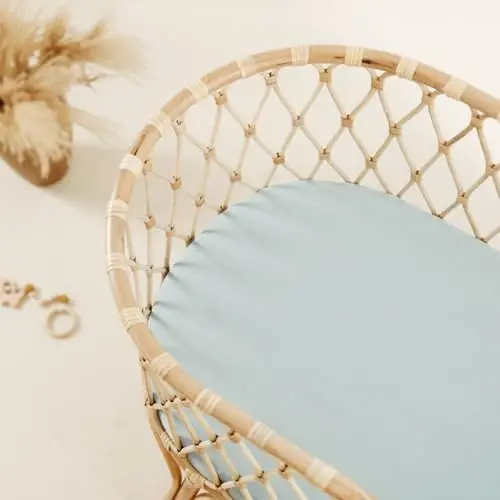 GRSSDER Stretchy Ultra Soft Fitted Bassinet Sheet 2 Pack, Universal Fit for Bassinets Baby Cradle Moses Basket Oval Rectangle Mattress Safe and Snug, Jersey Bassinet Sheets for Girls, Blue/Navy - 2