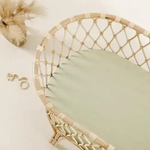 GRSSDER Stretchy Ultra Soft Fitted Bassinet Sheet 2 Pack, Universal Fit for Bassinets Baby Cradle Moses Basket Oval Rectangle Mattress Safe and Snug, Jersey Bassinet Sheets for Girls, Sage - 5