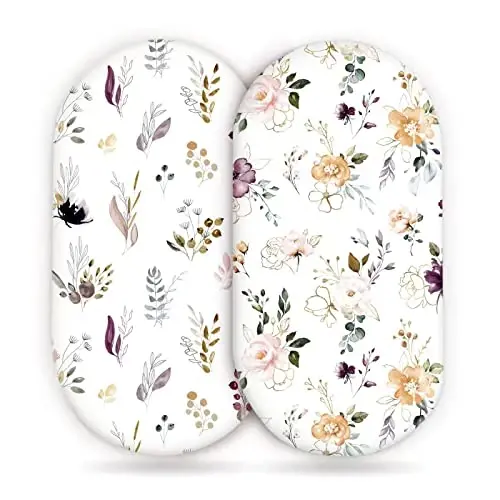 GRSSDER Stretchy Ultra Soft Fitted Bassinet Sheet Set 2 Pack, Universal Fit for Bassinets Baby Cradle Moses Basket Oval Rectangle Mattress, Watercolor Pretty Purple Flora for Girls - GRSSDER