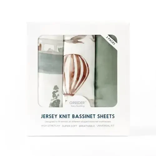 GRSSDER Stretchy Ultra Soft Fitted Bassinet Sheets 3 Pack, Universal Fit for Bassinets Baby Cradle Moses Basket Oval Rectangle Mattress Safe and Snug, Stylish Bassinet Sheet of Cars Print for Boys - 4