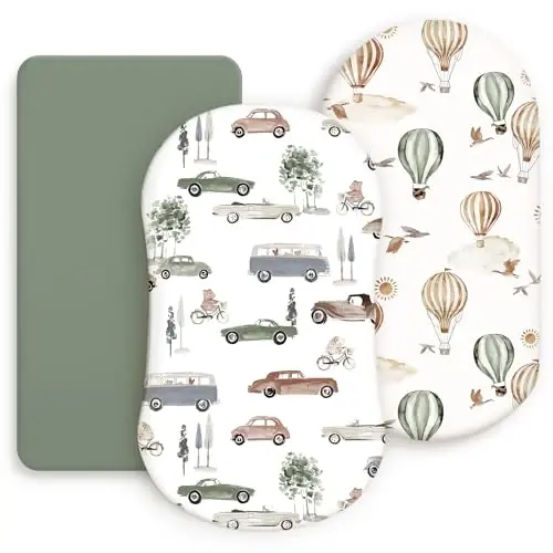 GRSSDER Stretchy Ultra Soft Fitted Bassinet Sheets 3 Pack, Universal Fit for Bassinets Baby Cradle Moses Basket Oval Rectangle Mattress Safe and Snug, Stylish Bassinet Sheet of Cars Print for Boys - GRSSDER