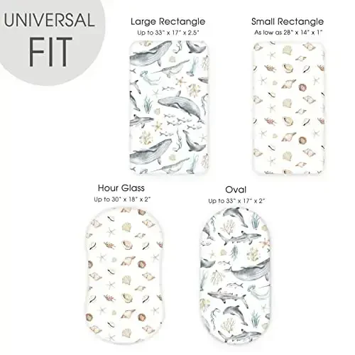 GRSSDER Stretchy Ultra Soft Fitted Bassinet Sheets Set 2 Pack, Cradle Sheet Universal Fit for Rectangle, Oval, or Hourglass Bassinet Pad/Mattress Safe and Snug, Stylish Cute Whale Sea Worl for Baby - 5
