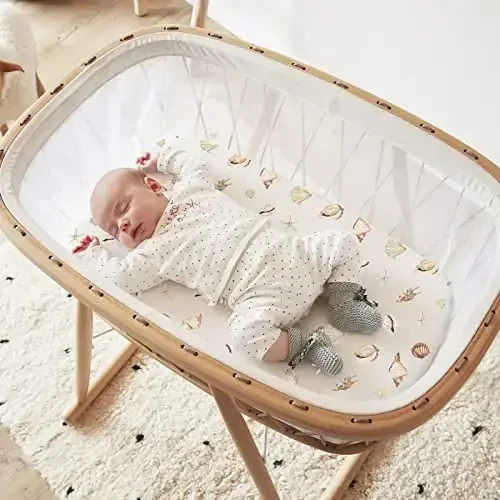 GRSSDER Stretchy Ultra Soft Fitted Bassinet Sheets Set 2 Pack, Cradle Sheet Universal Fit for Rectangle, Oval, or Hourglass Bassinet Pad/Mattress Safe and Snug, Stylish Cute Whale Sea Worl for Baby - 6