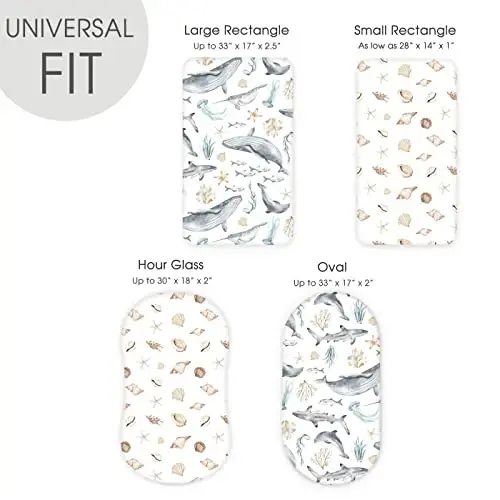 GRSSDER Stretchy Ultra Soft Fitted Bassinet Sheets Set 2 Pack, Cradle Sheet Universal Fit for Rectangle, Oval, or Hourglass Bassinet Pad/Mattress Safe and Snug, Stylish Cute Whale Sea Worl for Baby - 5