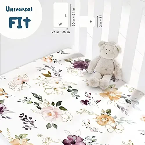 GRSSDER Stretchy Ultra Soft Jersey Knit Fitted Crib Sheets Set 2 Pack，Fits All Standard Crib Mattress Pads Safe and Snug, Pretty Purple Flora Botanical for Baby Girls - 4