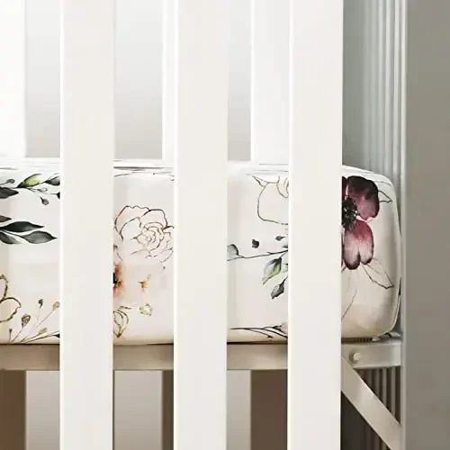 GRSSDER Stretchy Ultra Soft Jersey Knit Fitted Crib Sheets Set 2 Pack，Fits All Standard Crib Mattress Pads Safe and Snug, Pretty Purple Flora Botanical for Baby Girls - 5