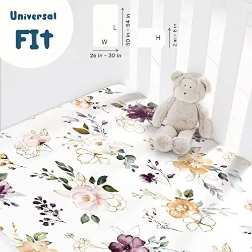 GRSSDER Stretchy Ultra Soft Jersey Knit Fitted Crib Sheets Set 2 Pack，Fits All Standard Crib Mattress Pads Safe and Snug, Pretty Purple Flora Botanical for Baby Girls - 4