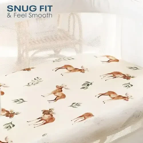 GRSSDER Ultra Soft Bassinet choyshablari 2 dona, Chiquvchi nafas oladigan trikotaj Bassinet matras choyshablari chaqaloq uchun, Universal Fitted Baby Cradle Moses savati Oval to'rtburchak matraslar xavfsiz va qulay, Hayvonlar bosma - 2