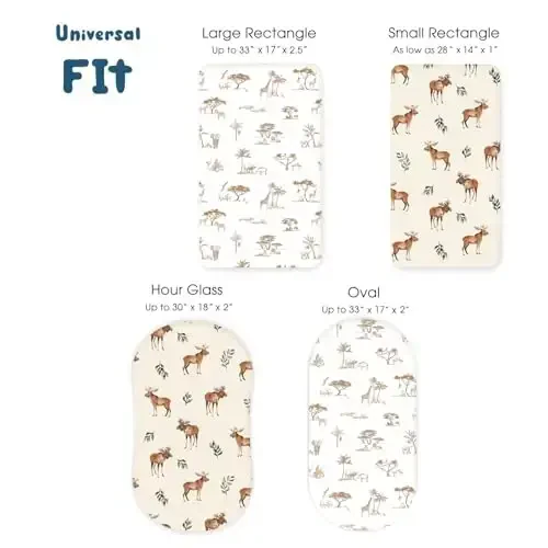 GRSSDER Ultra Soft Bassinet choyshablari 2 dona, Chiquvchi nafas oladigan trikotaj Bassinet matras choyshablari chaqaloq uchun, Universal Fitted Baby Cradle Moses savati Oval to'rtburchak matraslar xavfsiz va qulay, Hayvonlar bosma - 6