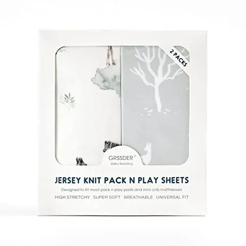 GRSSDER Ultra Soft Pack and Play Sheets, Stretchy Jersey Knit Pack n Play Sheets Fitted 2 Pack, Universal Fitted Portable/Mini Crib Mattresses Safe and Snug, Pretty African Savannah Animals - 4