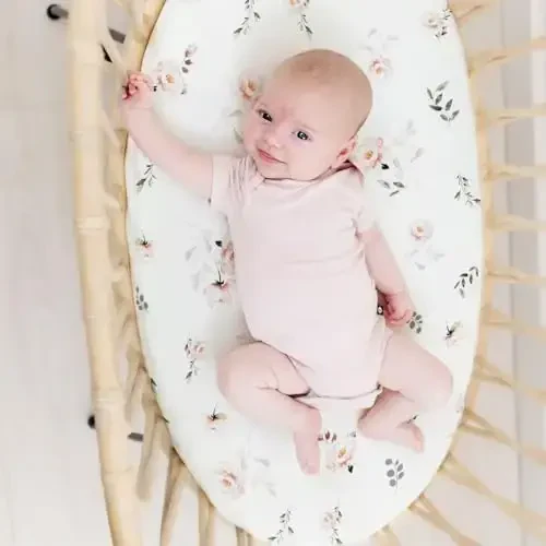 GRSSDER Ultra Soft Bassinet Sheets 2 Pack, Stretchy Breathable Knit Bassinet Mattress Sheets for Baby, Universal Fitted Baby Cradle Moses Basket Oval Rectangle Pads Safe and Snug, Stylish Flora - 3