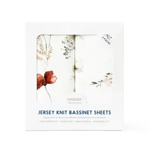 GRSSDER Ultra Soft Bassinet Sheets 2 Pack, Stretchy Breathable Knit Bassinet Mattress Sheets for Baby, Universal Fitted Baby Cradle Moses Basket Oval Rectangle Pads Safe and Snug, Stylish Flora - 4