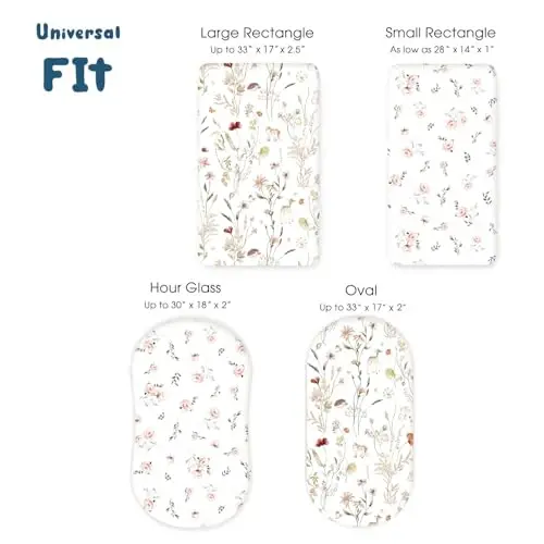 GRSSDER Ultra Soft Bassinet Sheets 2 Pack, Stretchy Breathable Knit Bassinet Mattress Sheets for Baby, Universal Fitted Baby Cradle Moses Basket Oval Rectangle Pads Safe and Snug, Stylish Flora - 5