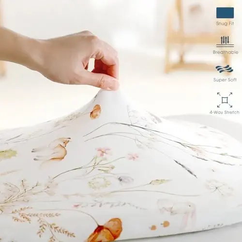GRSSDER Ultra Soft Bassinet Sheets 2 Pack, Stretchy Breathable Knit Bassinet Mattress Sheets for Baby, Universal Fitted Baby Cradle Moses Basket Oval Rectangle Pads Safe and Snug, Stylish Flora - 6