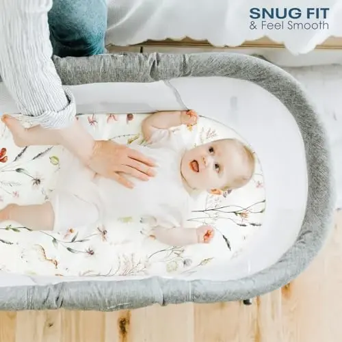 GRSSDER Ultra Soft Bassinet Sheets 2 Pack, Stretchy Breathable Knit Bassinet Mattress Sheets for Baby, Universal Fitted Baby Cradle Moses Basket Oval Rectangle Pads Safe and Snug, Stylish Flora - GRSSDER (1)