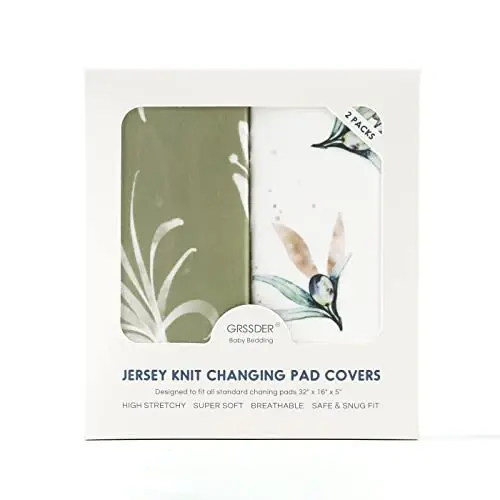 GRSSDER Stretch Ultra Soft Jersey Knit Changing Pad Cover Set 2 Pack,Change Table Pad Covers Fit 32