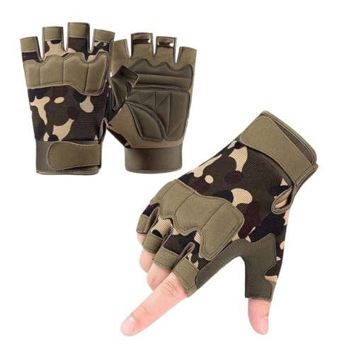 Grtheenumb Fingerless Gloves Half Finger Hiking Gloves Mittens for Cycling Driving 1Pair Camouflage XL, Fingerless Gloves - 4