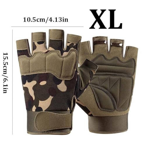 Grtheenumb Fingerless Gloves Half Finger Hiking Gloves Mittens for Cycling Driving 1Pair Camouflage XL, Fingerless Gloves - 5