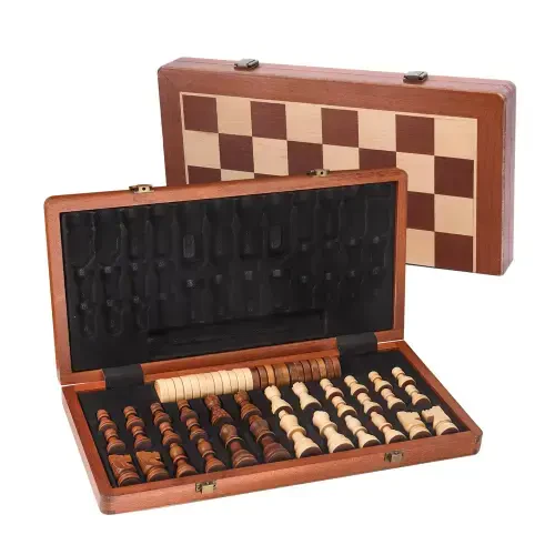 GSE Games & Sports Expert 2-in-1 Folding Wooden Chess, Checkers Board Game Tabletop Combo Set with 32 Chessman and 30 Pieces Checkers for Kids and Adults - 7