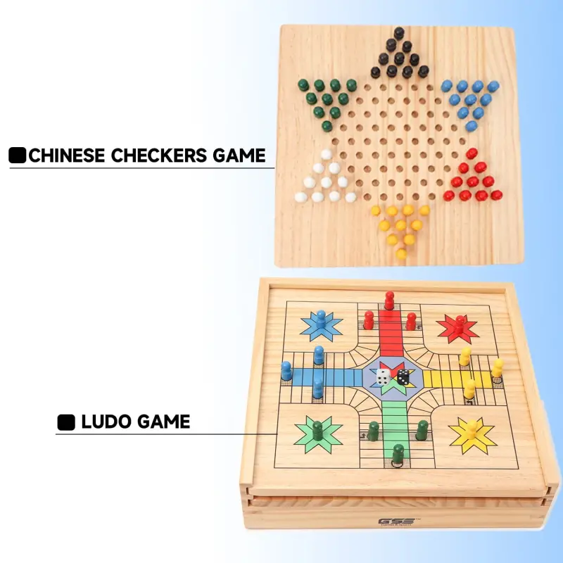 GSE Games & Sports Expert 9-in-1 Wooden Chess, Checkers, Backgammon, Chinese Checkers, Dominoes, Tic-Tac-Toe, Ludo, Play Card & Poker Dice Game Combo Set - 6