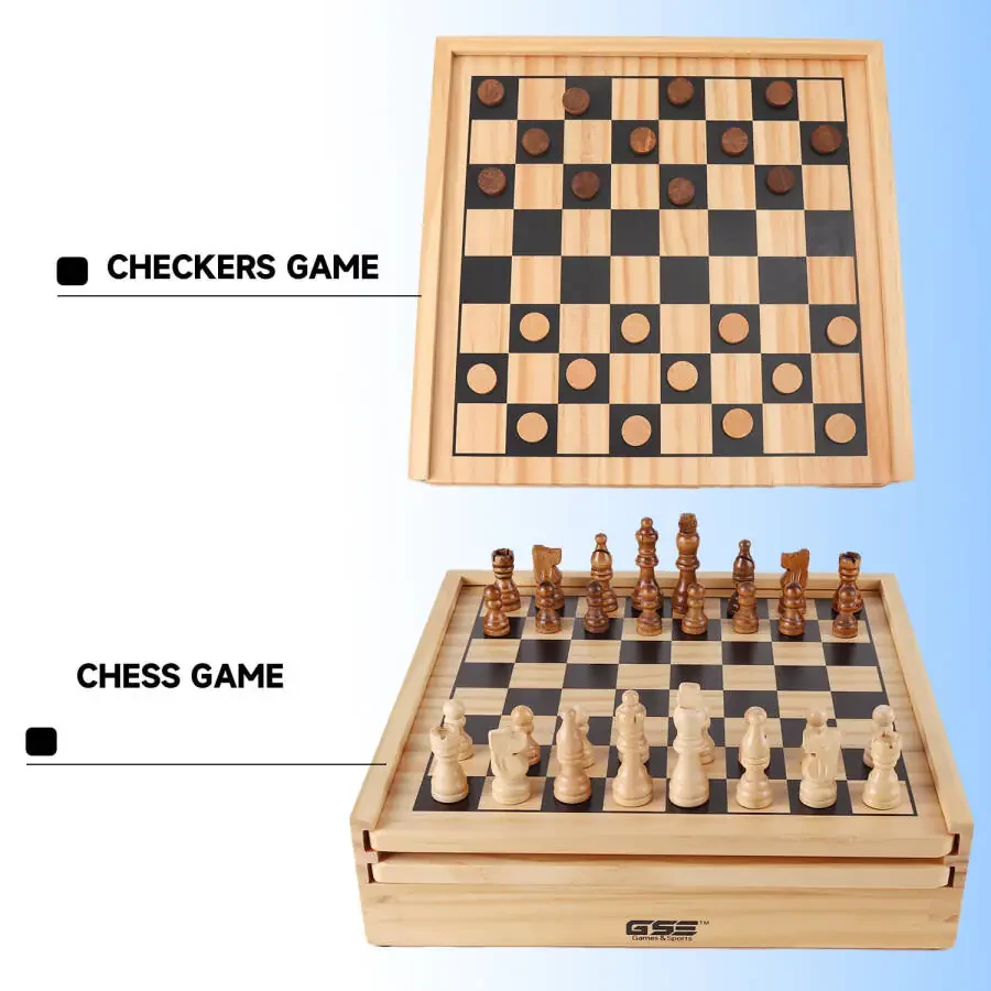 GSE Games & Sports Expert Деревянный набор игр 9 в 1: Шахматы, Шашки, Нарды, Китайские шашки, Домино, Крестики-нолики, Лудо, Карты, Покерные кости - 2